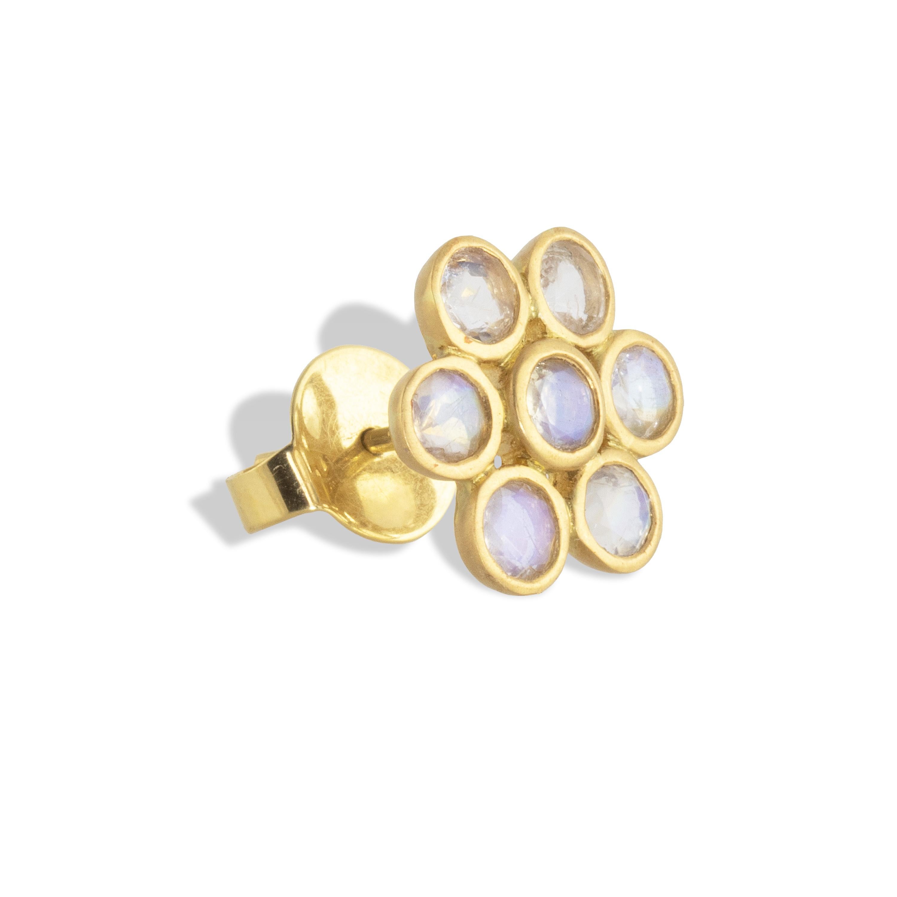 Brilliant Cut Ico & the Bird Fine Jewelry Moonstone Flower Stud 22 Karat Gold Earrings 
