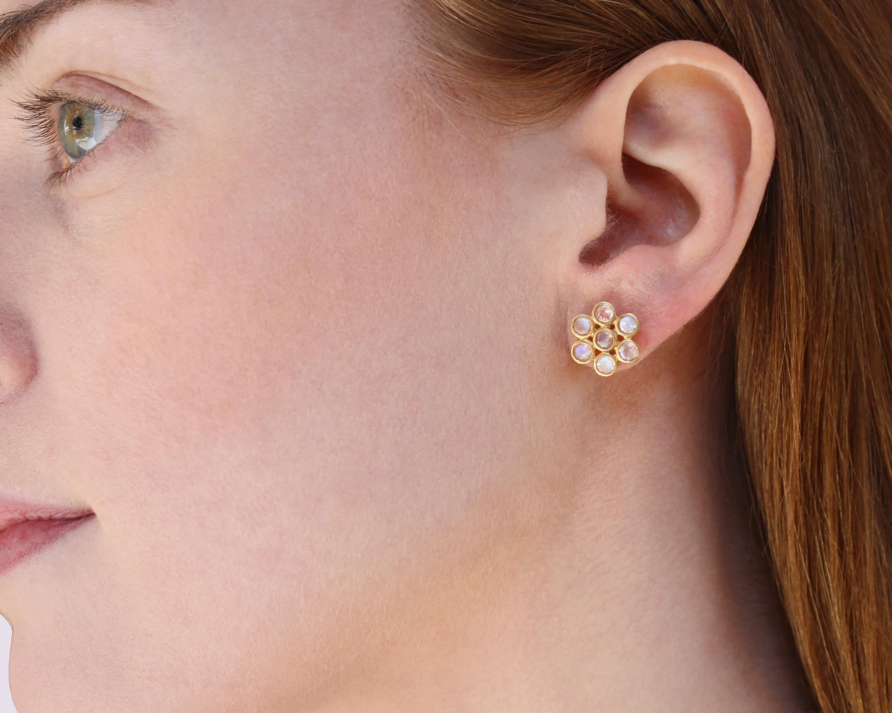 Ico & the Bird Fine Jewelry Moonstone Flower Stud 22 Karat Gold Earrings  1