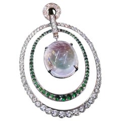 Rainbow Moonstone 8 Carat, Diamond Tsavorite, Pendant