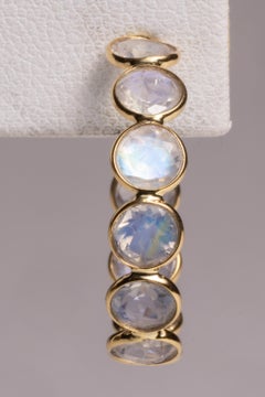 Rainbow Moonstone and 18K Gold Hoop Earrings