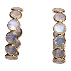 Rainbow Moonstone and 18K Gold Hoop Earrings