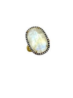 Rainbow Moonstone and Diamond 14K Yellow Gold Fashion Ring