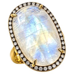 Rainbow Moonstone and Diamond 14K Yellow Gold Fashion Ring