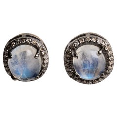 Pendientes de piedra lunar arco iris y diamantes