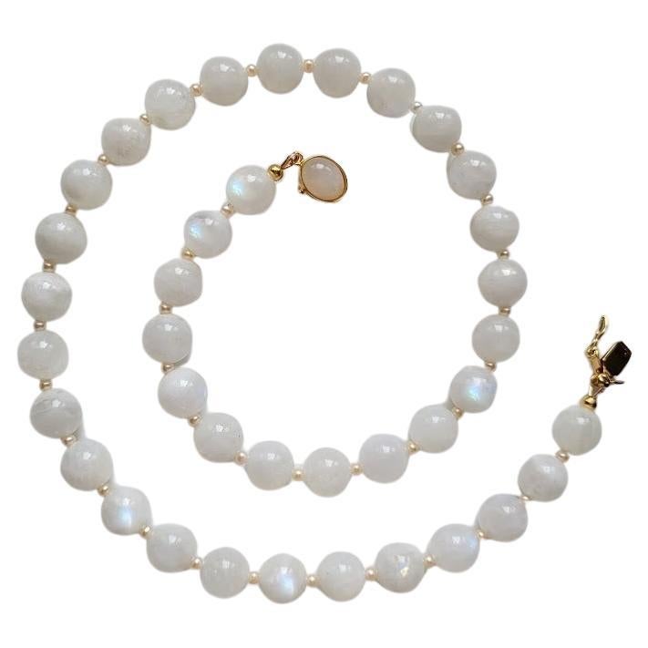 Rainbow Moonstone and Freshwater Pearl Necklace For Sale