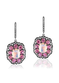 Orecchini con pietra di luna e zaffiro rosa con accenti di diamante