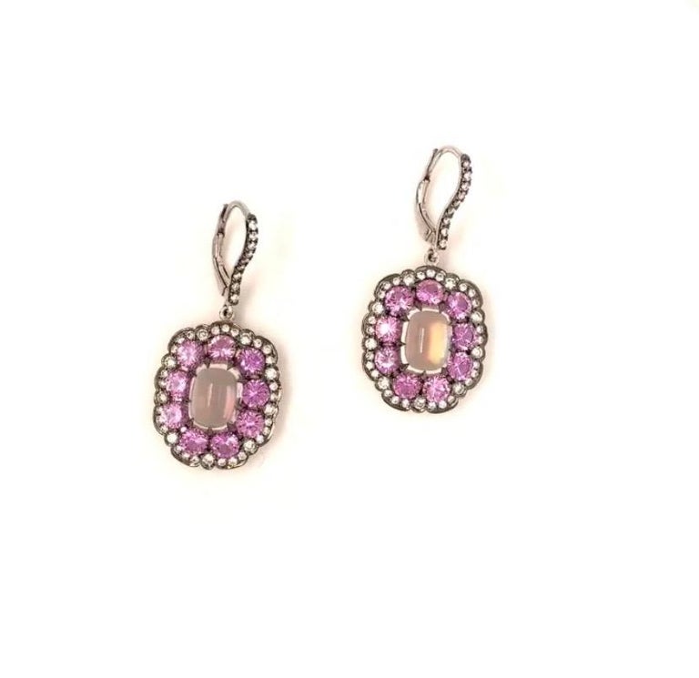 Rainbow Moonstone and Pink Sapphire Earrings with Diamond Accent For ...
