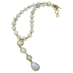 Rainbow Moonstone and Vermeil Drop Necklace