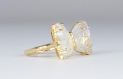 Rainbow Moonstone Carved Butterfly Wings 14K Yellow Gold Statement Ring