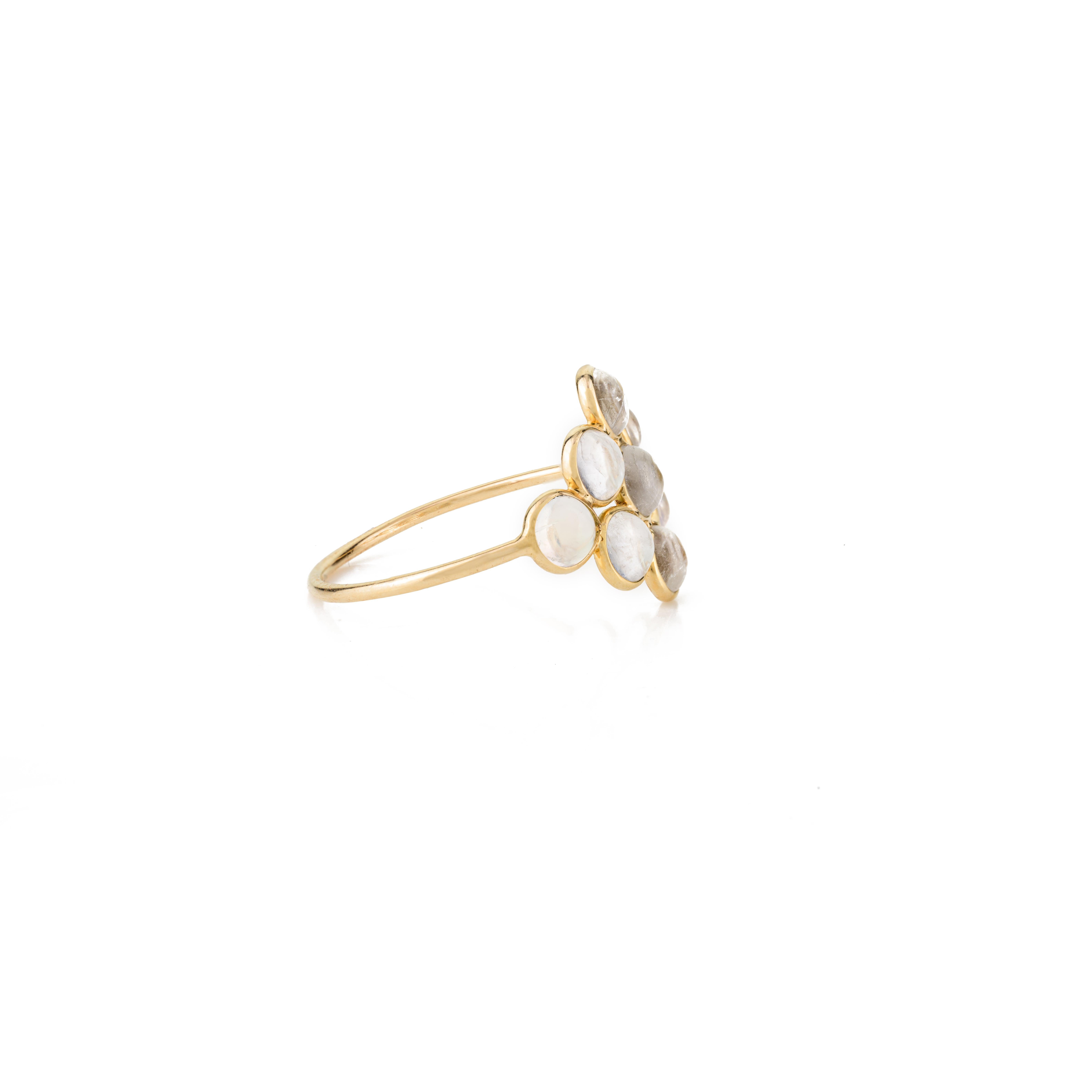 For Sale:  Everyday Rainbow Moonstone Cluster Ring in 18k Solid Yellow Gold 3