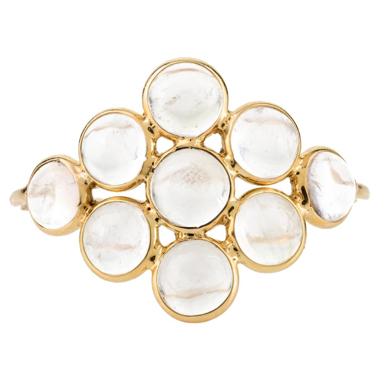Rainbow Moonstone Cluster Flower Ring in 18k Solid Yellow Gold