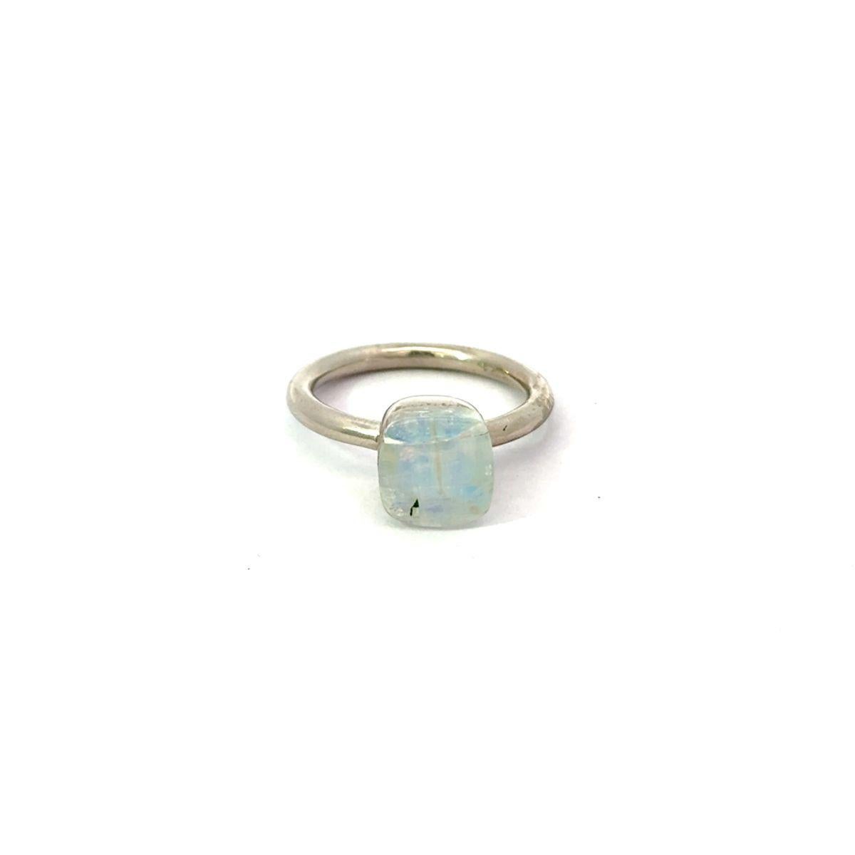 For Sale:  Rainbow Moonstone Cushion Cut Solitaire Unisex Ring for Gift in 925 Silver 7