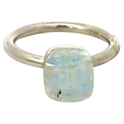 Rainbow Moonstone Cushion Cut Solitaire Unisex Ring for Gift in 925 Silver