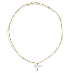 Ico & the Bird Rainbow Moonstone Diamond Bird 22 Karat Gold Necklace