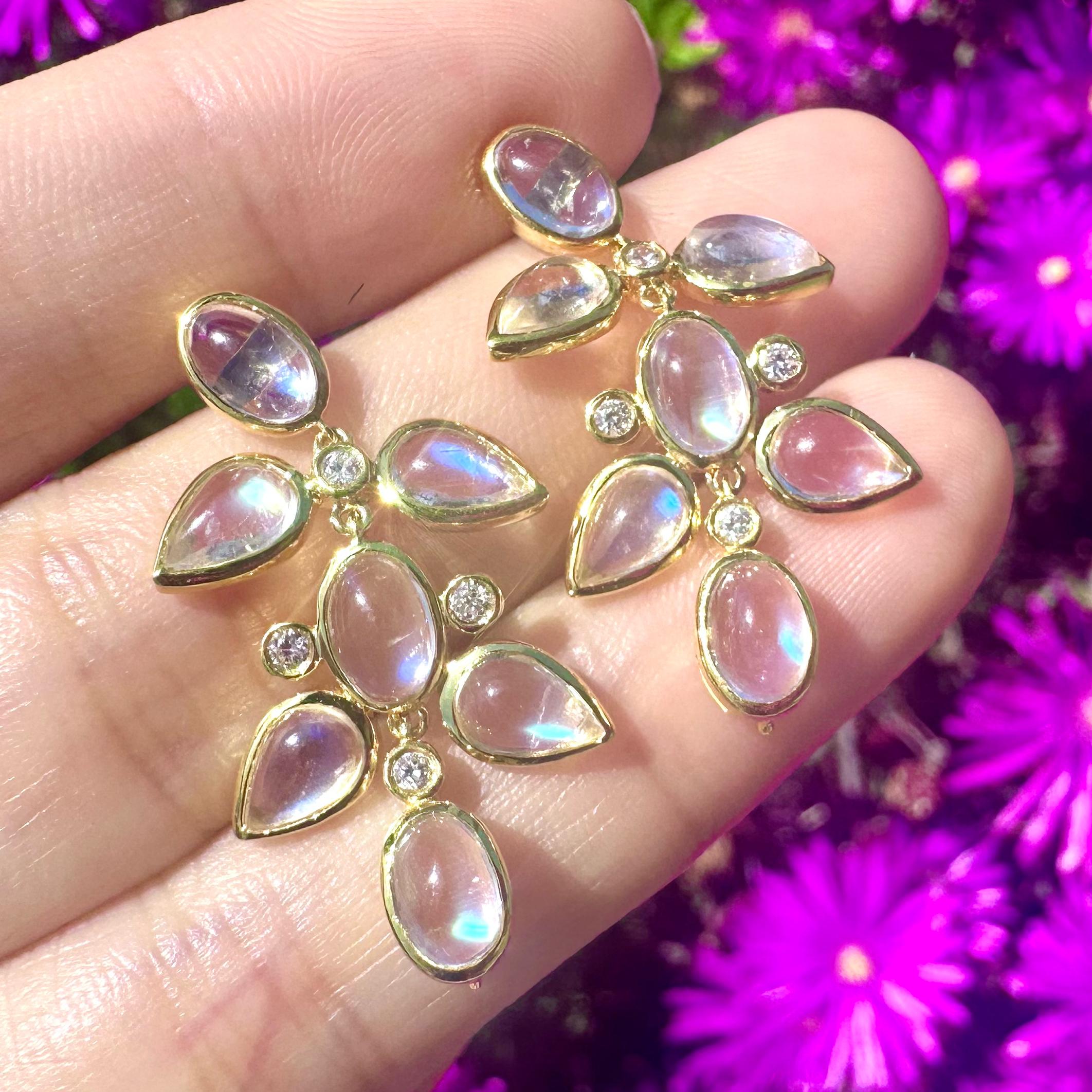 Mixed Cut Rainbow Moonstone Diamond Chandelier Drop Earrings For Sale