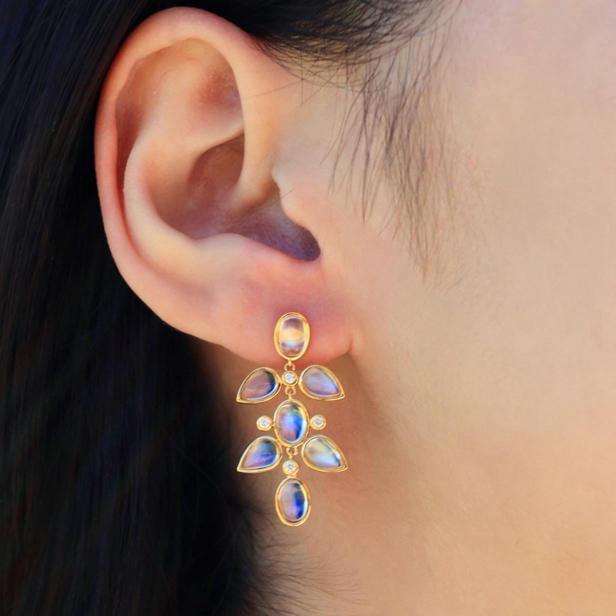 Women's Rainbow Moonstone Diamond Chandelier Drop Earrings For Sale