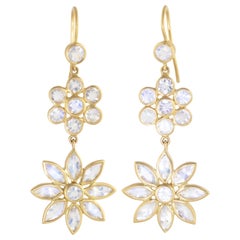 Ico & the Bird Fine Jewelry Moonstone Double Flower 22 Karat Gold Earrings 