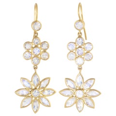Ico & the Bird Fine Jewelry 7.43 carat Moonstone Double Flower Gold Earrings