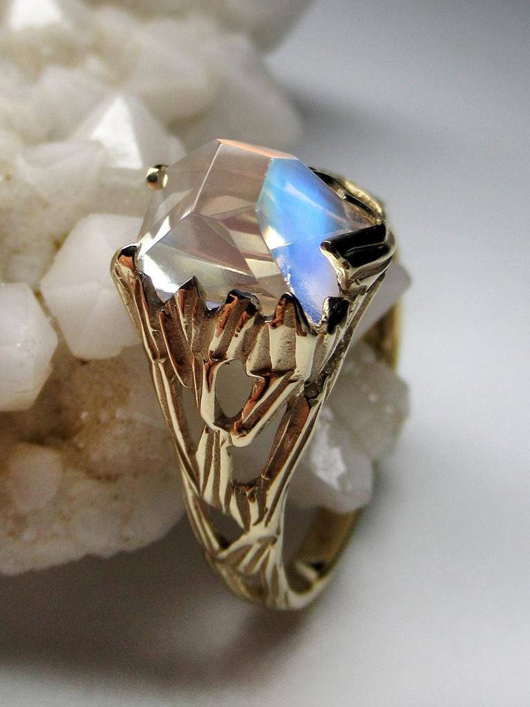 Rainbow Moonstone Gold Ring Healing Energy Unusual Stone Engagement ring For Sale 9