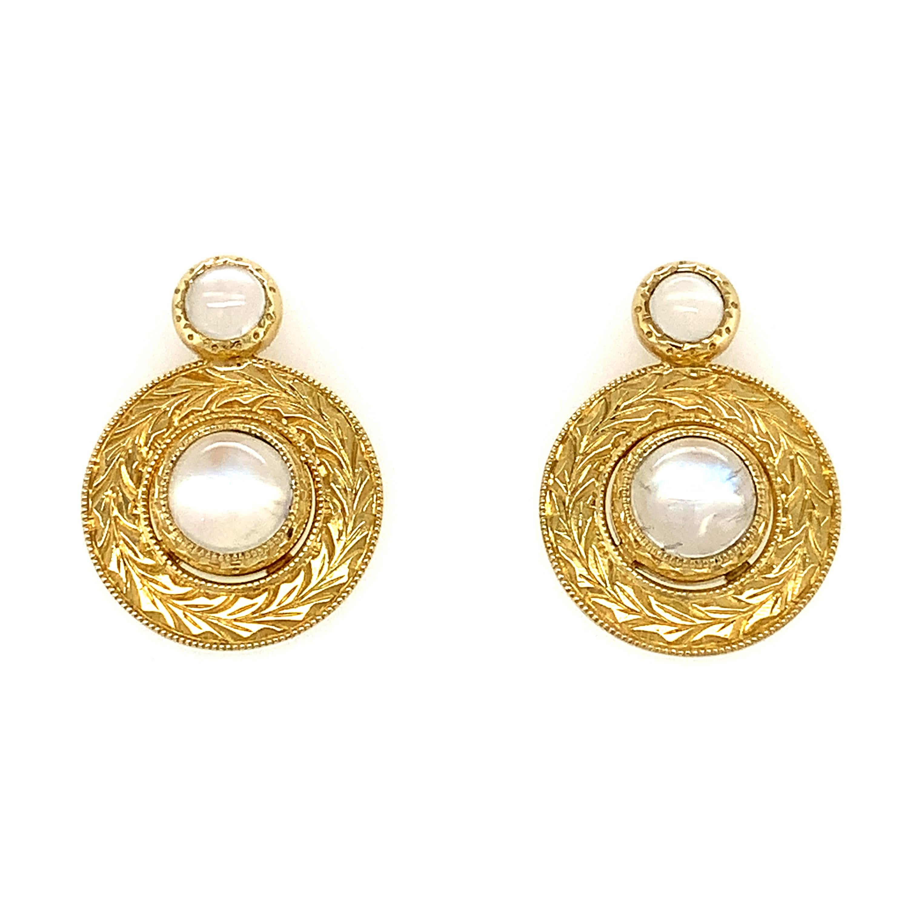 These captivating drop earrings are part of our Day to Night Signature Collection and feature gorgeous moonstones with beautiful adularescence. Adularescence, or 