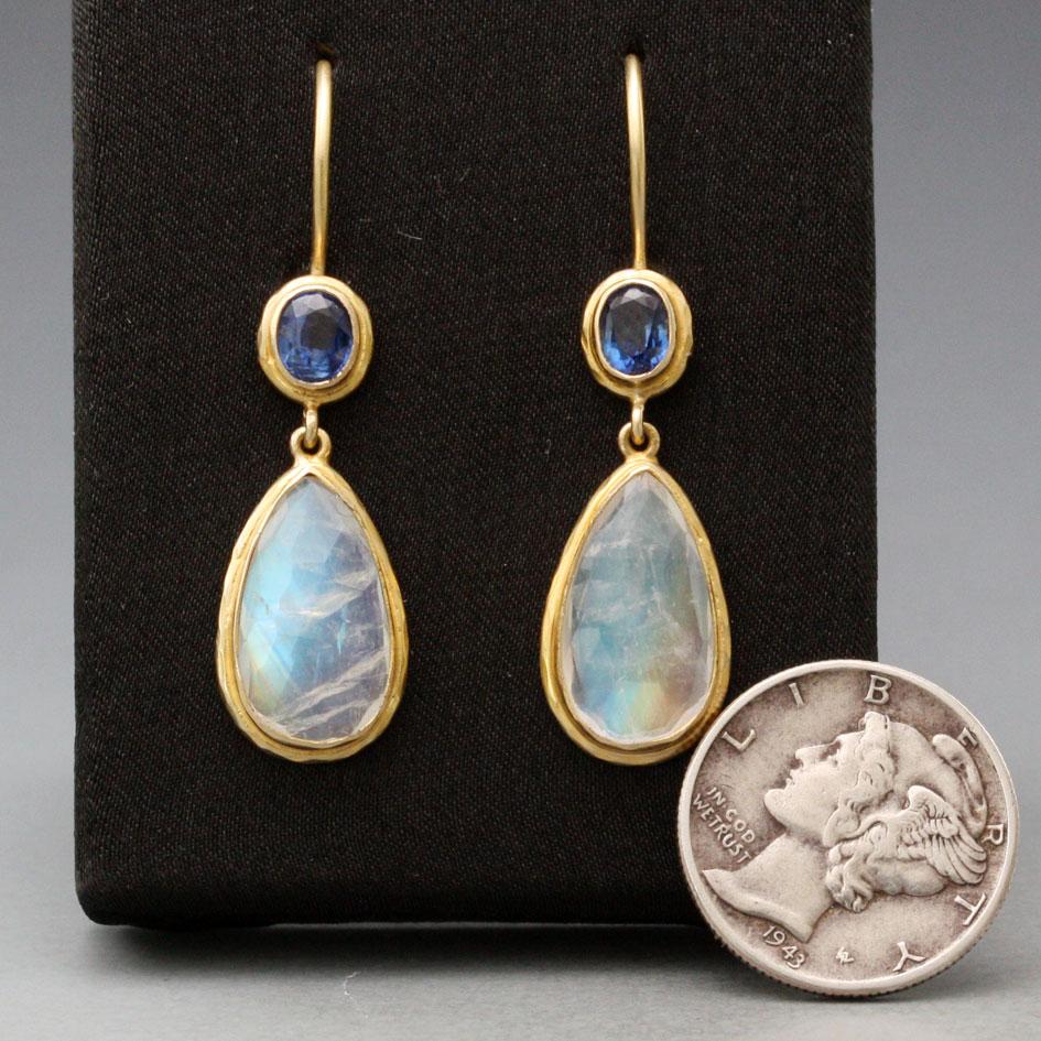 Rainbow Moonstone Kyanite 18K Wires Drop Earrings For Sale 1