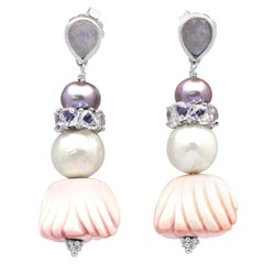 Boucles d'oreilles en goutte en pierre de lune arc-en-ciel, perles naturelles et pierre de lune lavande