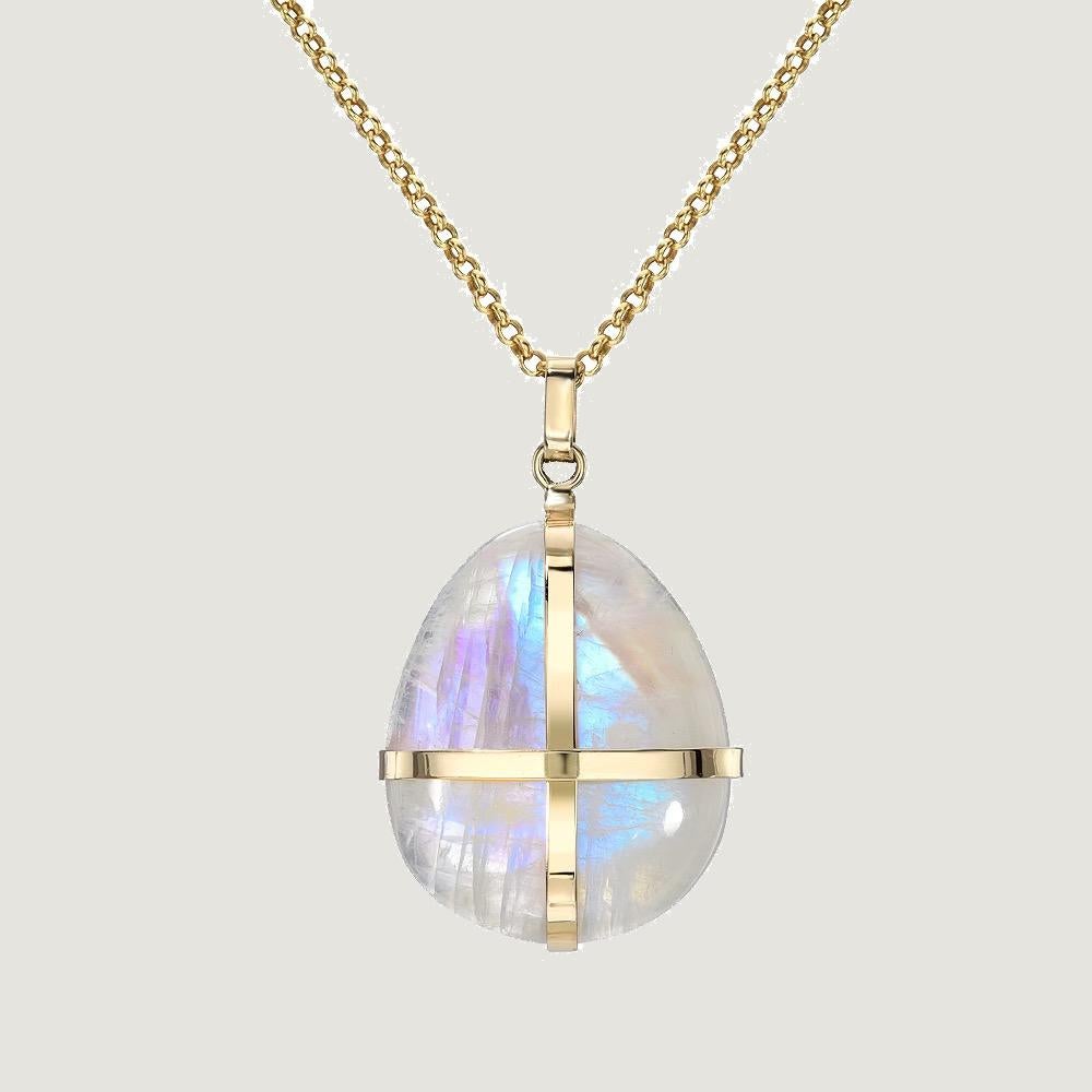Rainbow Moonstone Necklace Crafted in 14K Yellow Gold

This Rainbow Moonstone was designed during meditation on the divine feminine vibration and was sculpted into egg shape to symbolize the fertility of creation within the goddess energy field.