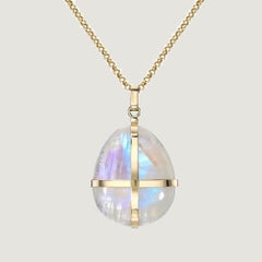 Rainbow Moonstone Necklace Crafted in 14K Yellow Gold
