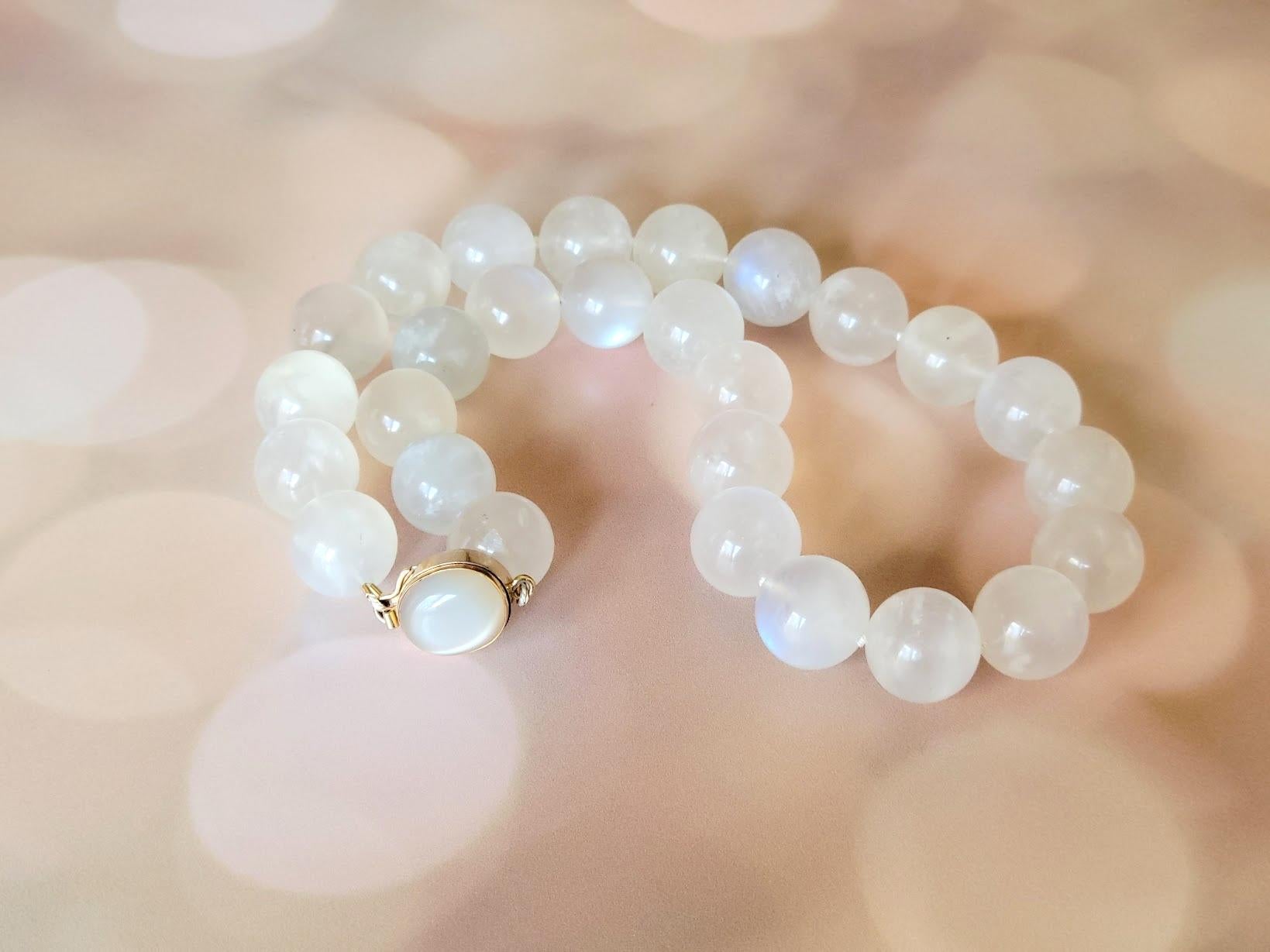 Bead Rainbow Moonstone Necklace with Gold Clasp