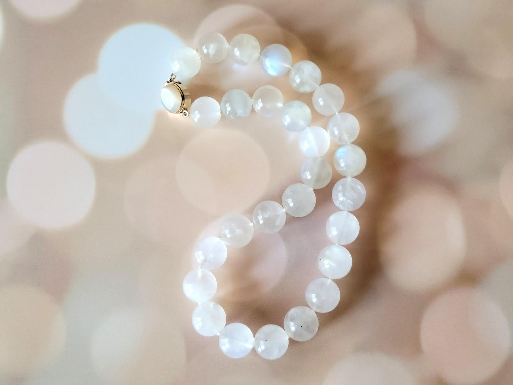 Women's Rainbow Moonstone Necklace with Gold Clasp