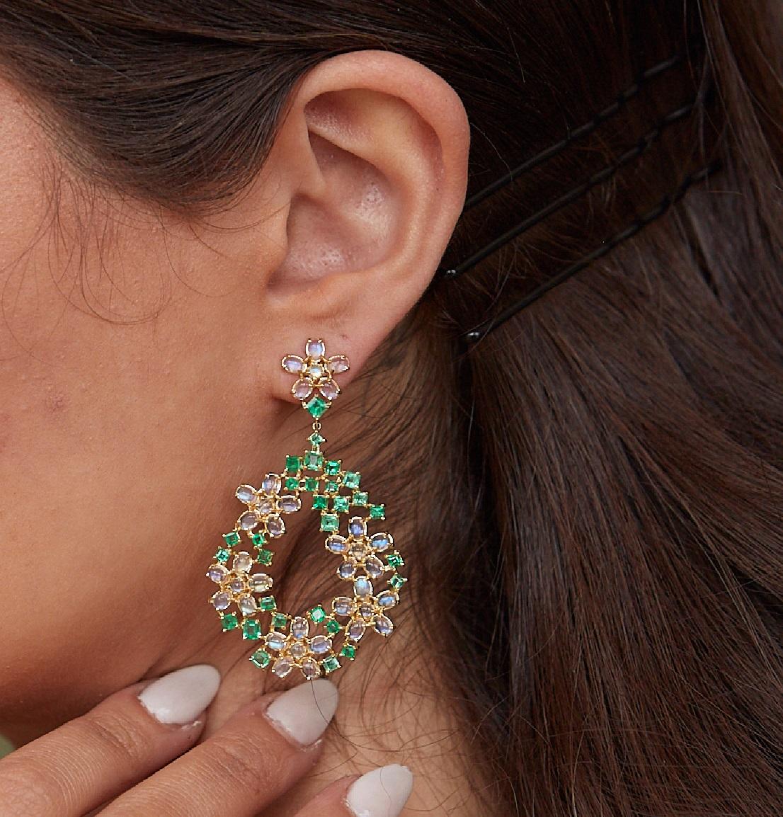 Tresor Beautiful Earring feature 13.50 carats of gemstone. The Earring is an ode to the luxurious yet classic beauty with sparkly gemstones and feminine hues. Their contemporary and modern design make them perfect and versatile to be worn at any