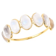 Rainbow Moonstone Oval Cabochon 7 Stone Band, Yellow Gold