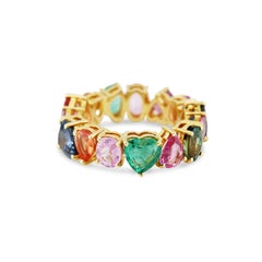 Bague de forme mixte en or jaune 18 carats avec pierres multicolores