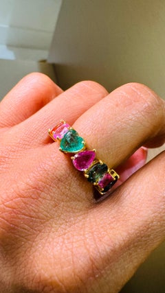 Bague contemporaine en or jaune 18 carats ornée de pierres multicolores, 8ct, USA
