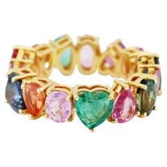 Anillo De Piedras Multicolor En Oro Amarillo De 18 Quilates
