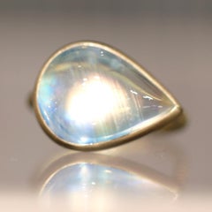 Rainbow Moonstone Pear Cabochon 22K Gold One of a Kind Ring, Talkative 2024