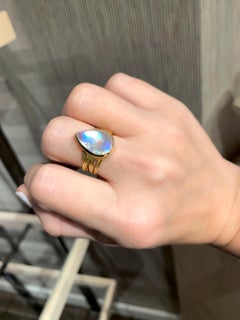 Rainbow Moonstone Pear Drop One of a Kind Gold Ribbon Ring, Barbara Heinrich