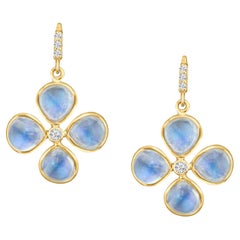 Boucle d'oreille en or jaune 18 carats avec pierres de lune en forme de poire et diamants