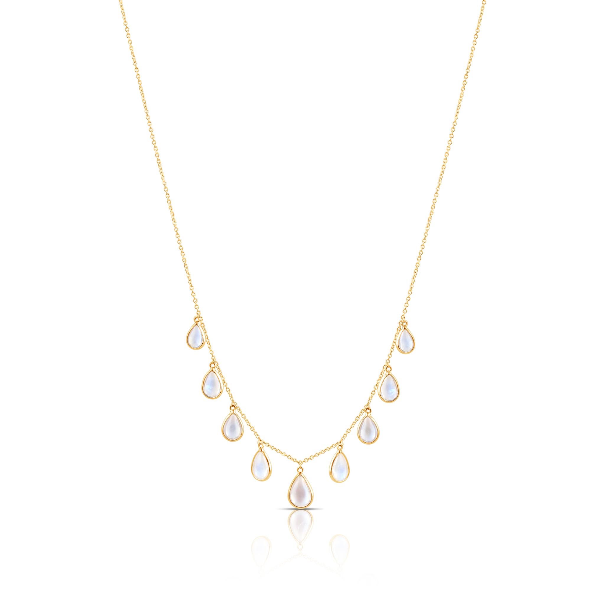 Tresor Beautiful Necklace features 7.13 carats of Rainbow Moonstone. The Necklace are an ode to the luxurious yet classic beauty with sparkly gemstones and feminine hues. Their contemporary and modern design make them versatile in their use. The