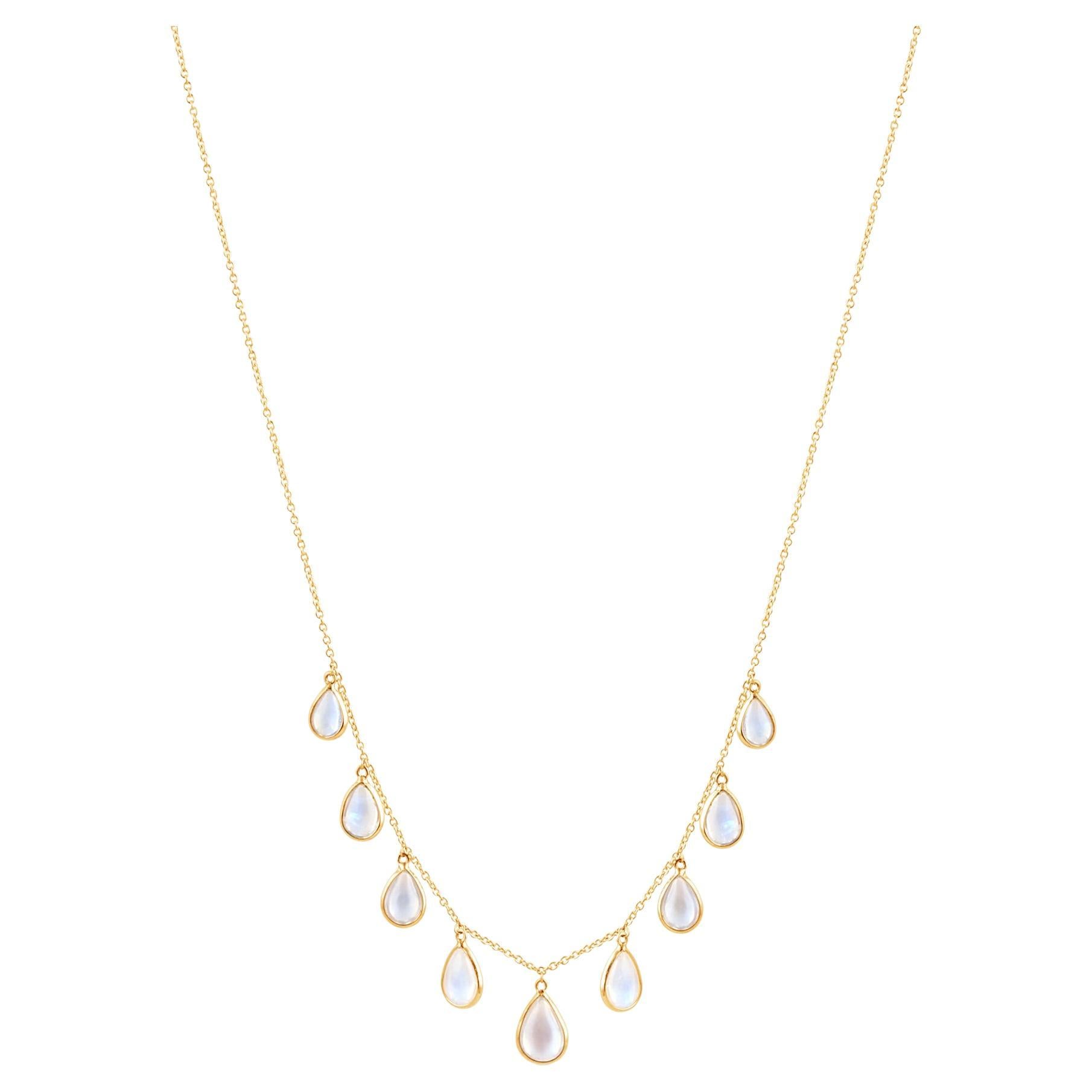 Rainbow Moonstone Pear Shape Necklace In 18K Yellow Gold