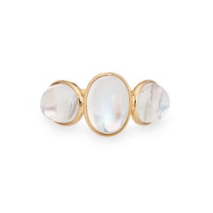 Rainbow Moonstone Ring Estate 18k Yellow Gold 3 Stone Band Fine Jewelry Sz 7