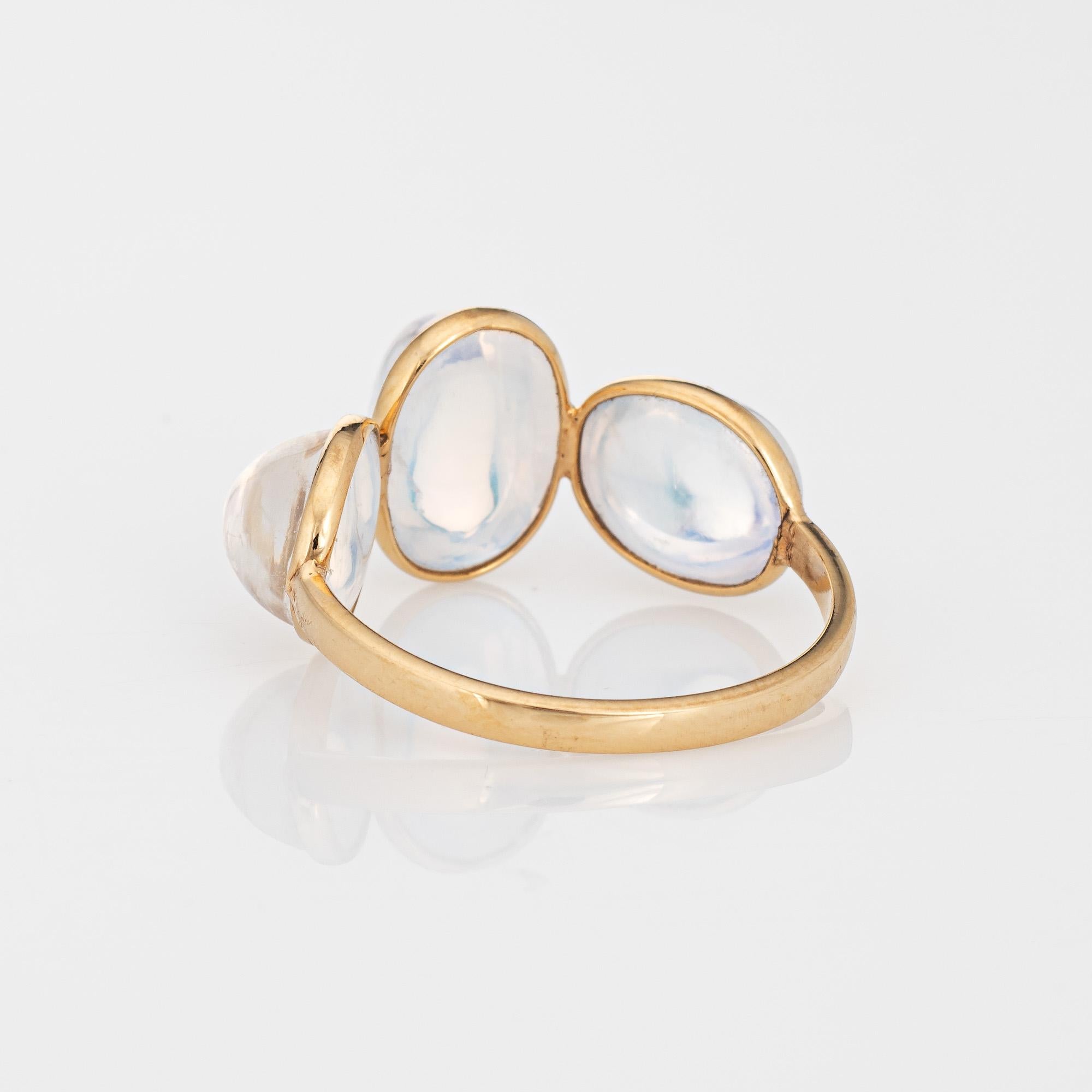 Rainbow Moonstone Ring Estate 18k Yellow Gold 3 Stone Band Fine Jewelry Sz 7 In Good Condition For Sale In Torrance, CA