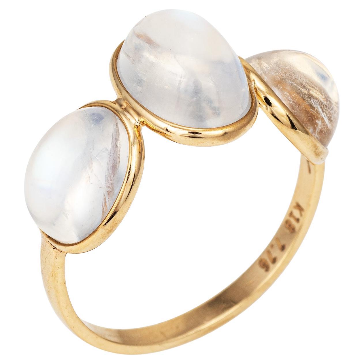 Rainbow Moonstone Ring Estate 18k Yellow Gold 3 Stone Band Fine Jewelry Sz 7 For Sale