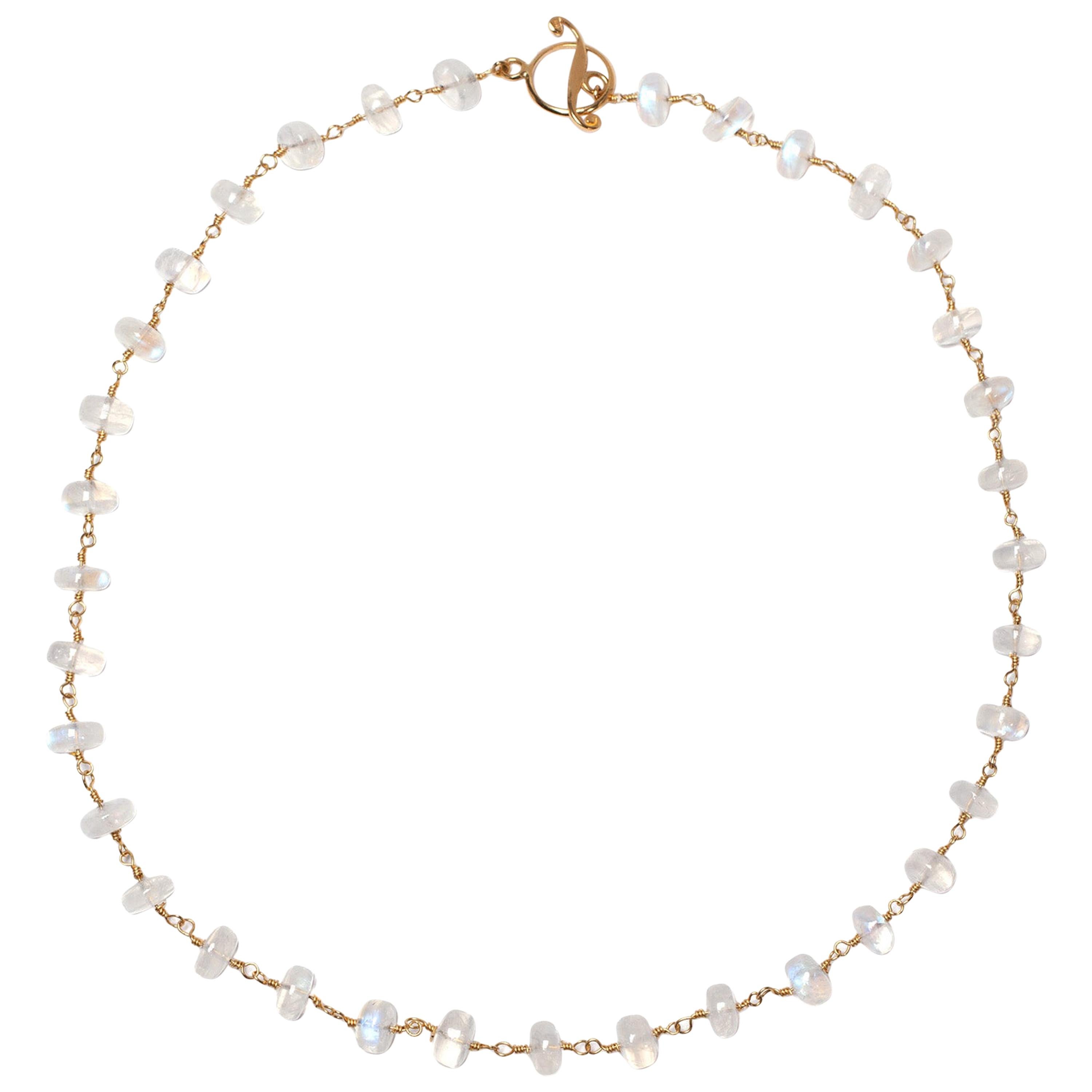 Rainbow Moonstone Rondelle Necklace in Gold For Sale