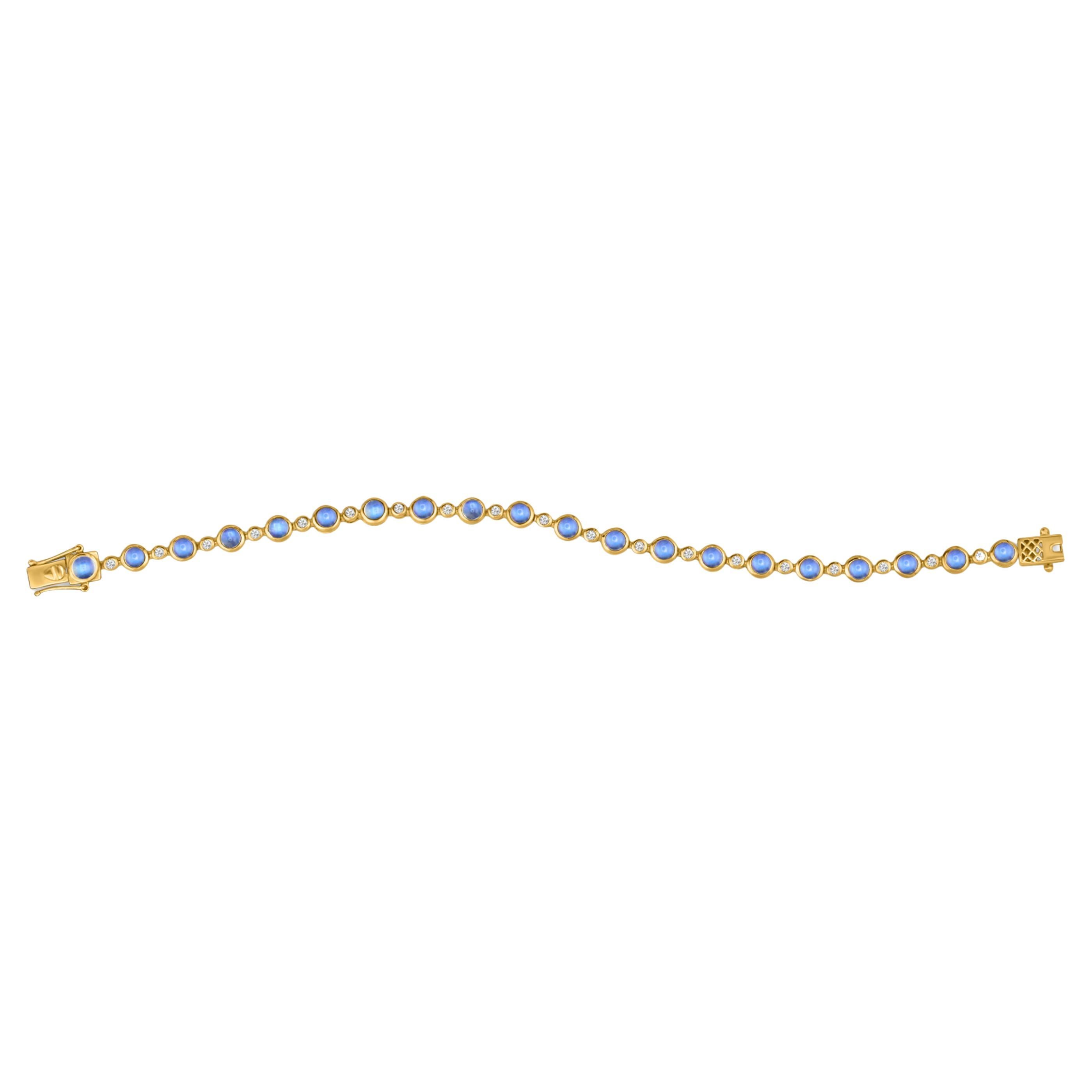 Bracelet rond et diagonale en or jaune 18 carats avec pierres de lune arc-en-ciel