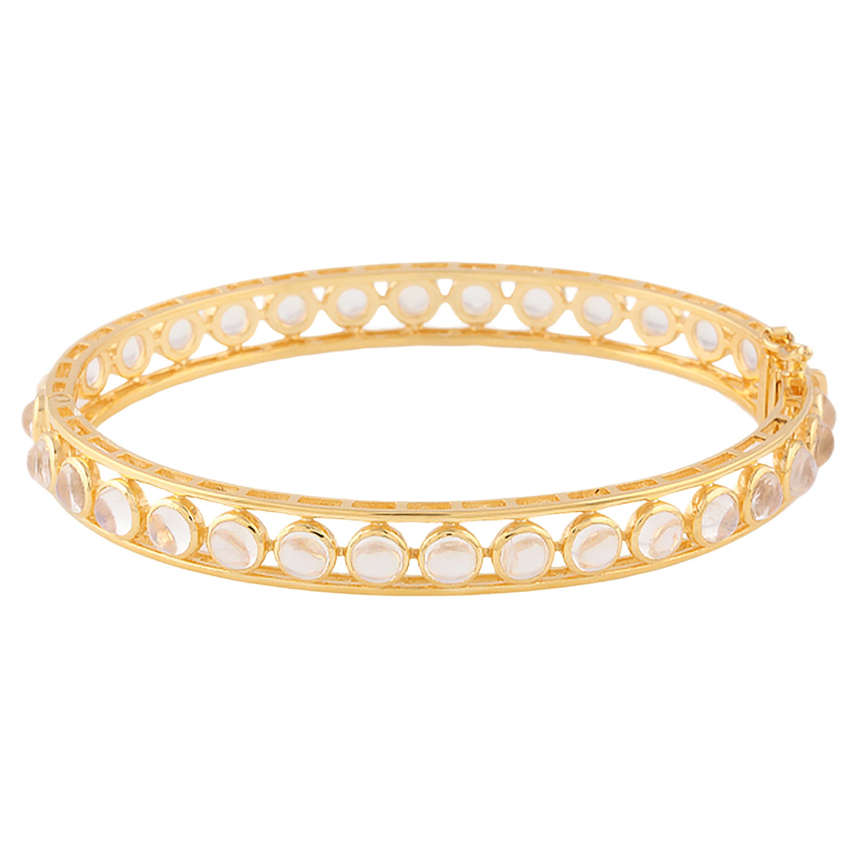 Bracelet jonc rond en or jaune 18 carats avec pierre de lune arc-en-ciel en vente