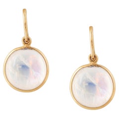 Rainbow Moonstone Round Earring in 18K Yellow Gold