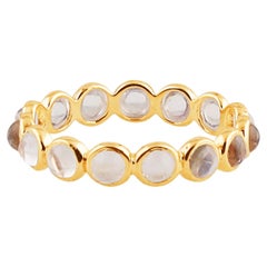 Rainbow Moonstone Round Ring Band in 18K Yellow Gold