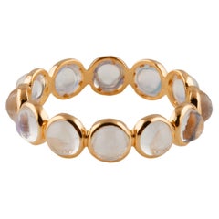 Bague ronde en or jaune 18 carats, pierre de lune arc-en-ciel