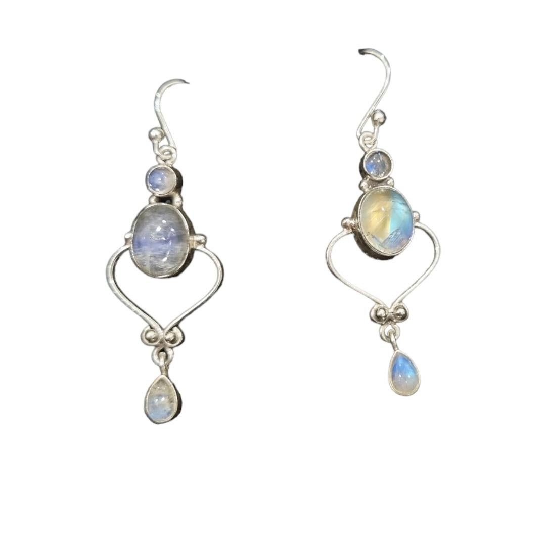 Oval Cut Rainbow moonstone sterling silver earrings For Sale